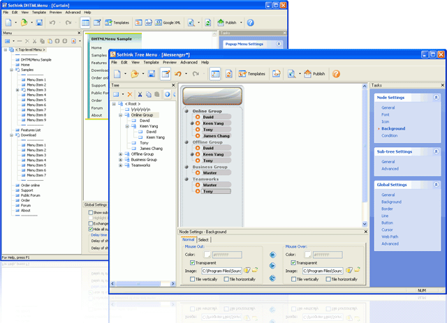 Get DHTML tree-like menu or drop-down menu without writing JavaScript code. 