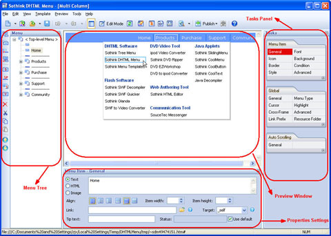 Drop down menu, DHTML menu, web menu, 