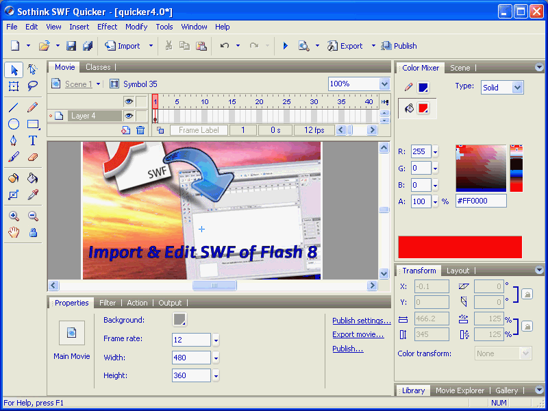 Screenshot of Sothink SWF Quicker