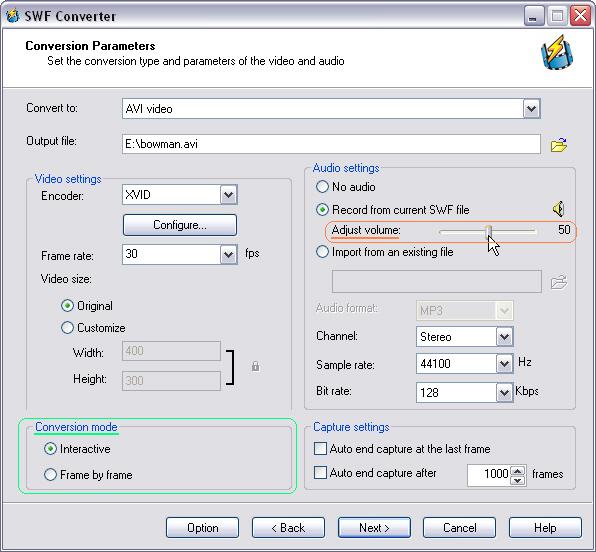 Convert online and local swf to avi, swf to mpeg, swf to flv, mov, 3gp, mp4, dv.