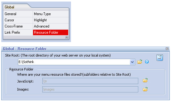 Set resource folder - DHTML Menu Builder