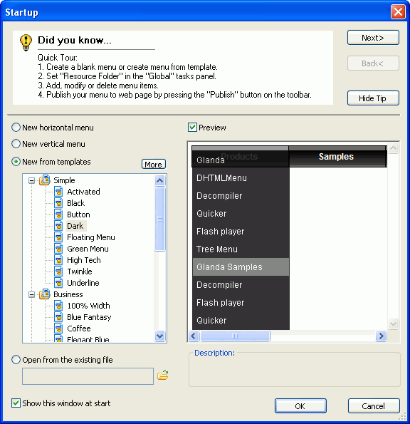 DHTML Menu Lite Interface