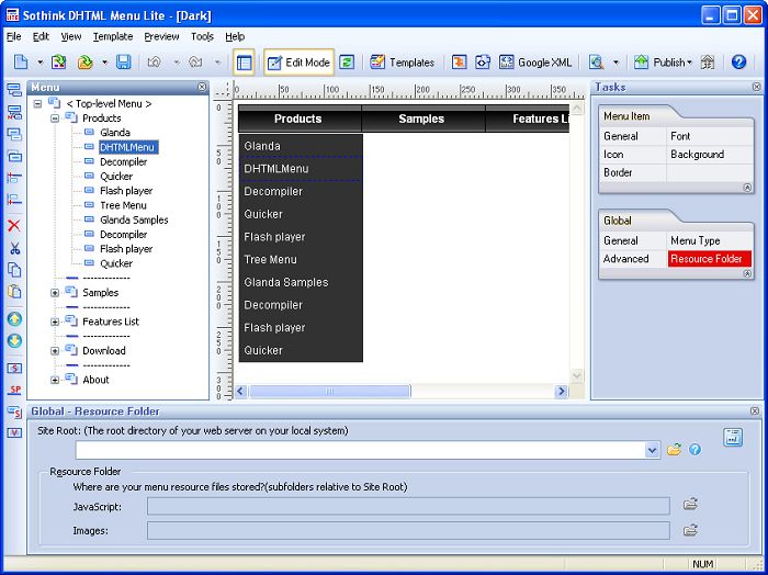 DHTML Menu Lite Interface