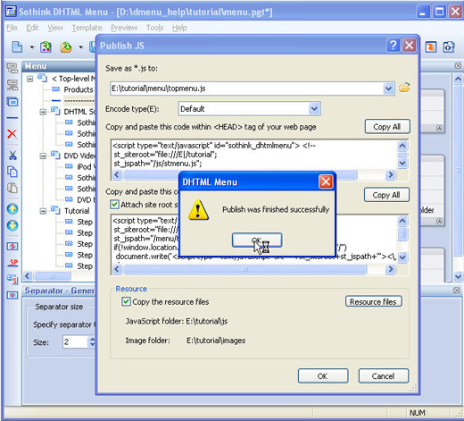 DHTML Menu - publish menu 